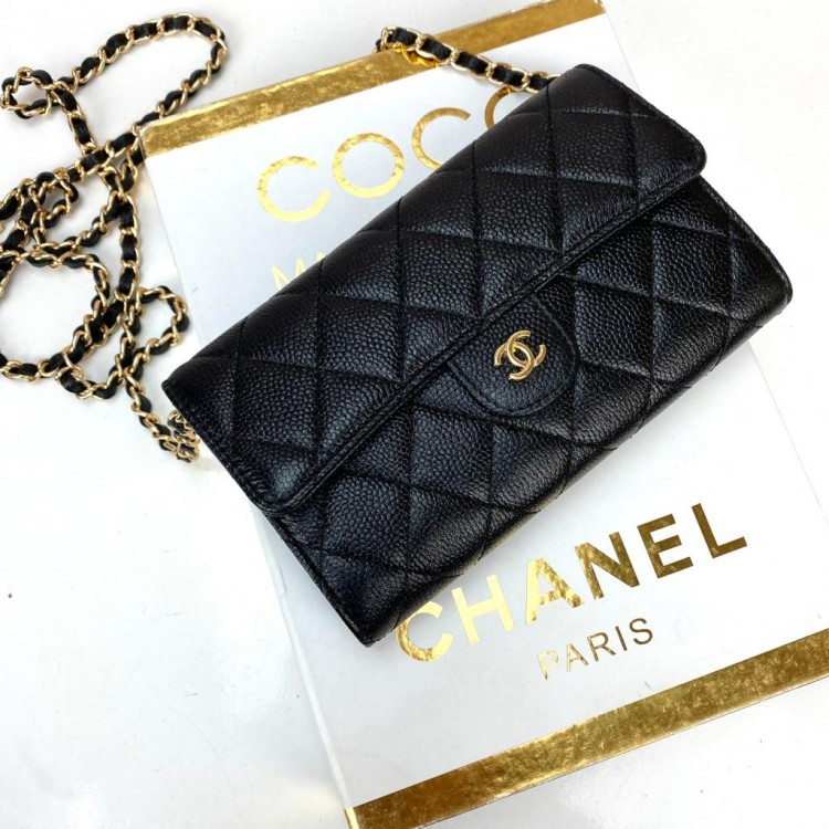 CHNL LONG CHAİN FLAP WALLET CAVİAR ALTİN